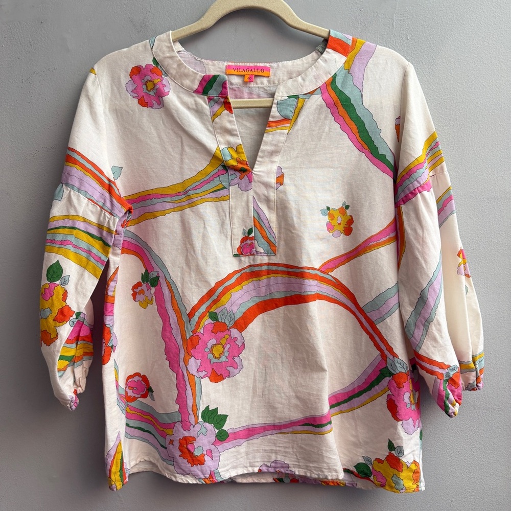 Vilagallo Linen/Cotton Blend Blouse, Size 40/Medium - Picture 1 of 7